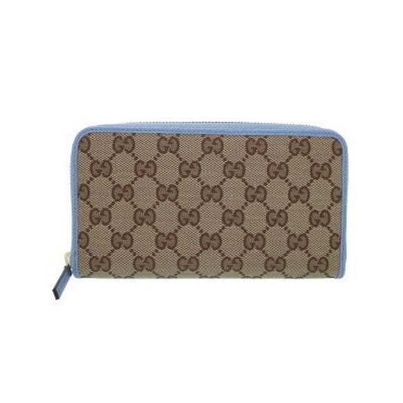 Gucci GG Canvas Zip Long Wallet Beige Blue - Picture 1 of 5